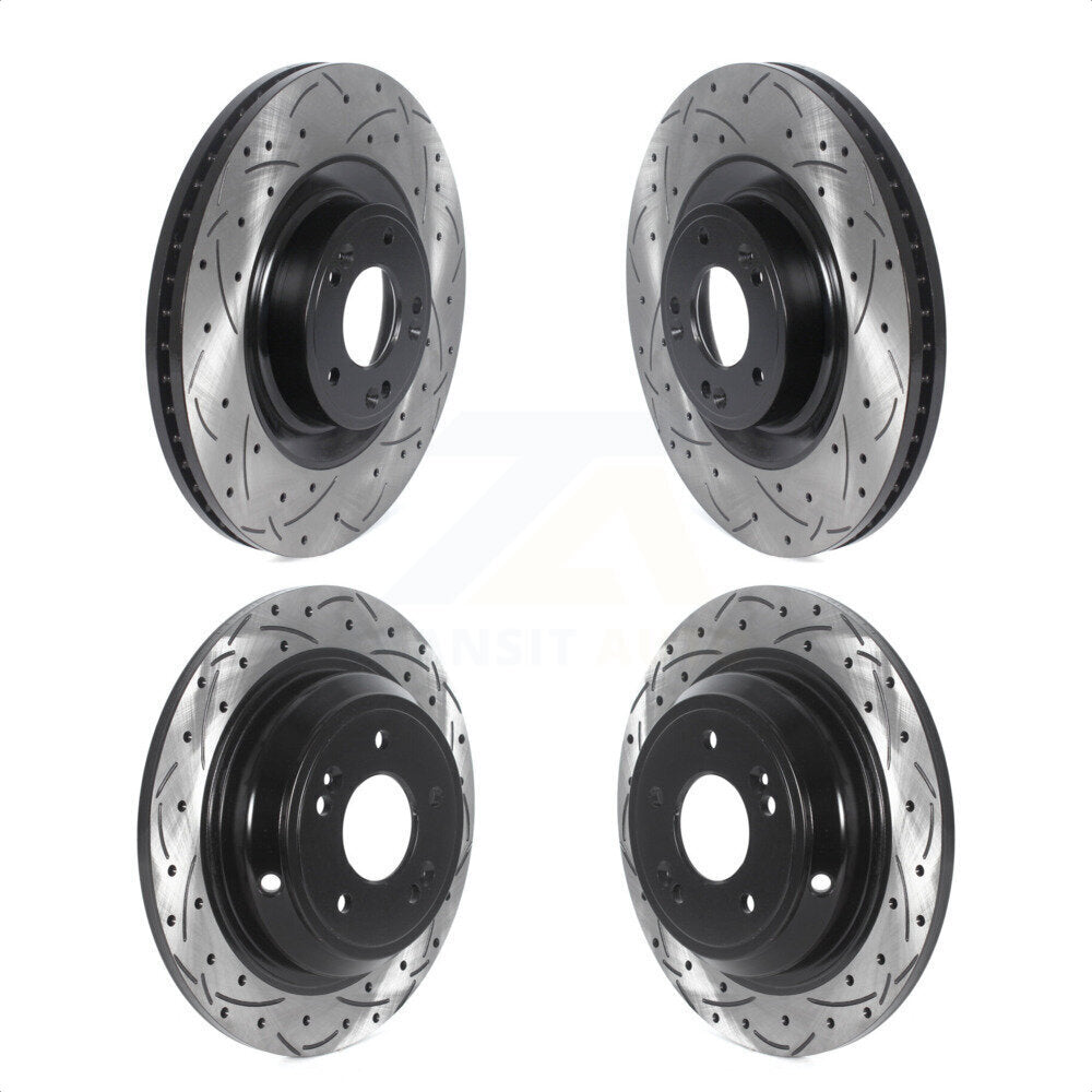 Front Rear Coated Drilled Slotted Disc Brake Rotors Kit For Hyundai Genesis G80 Kia K900 KD-100496