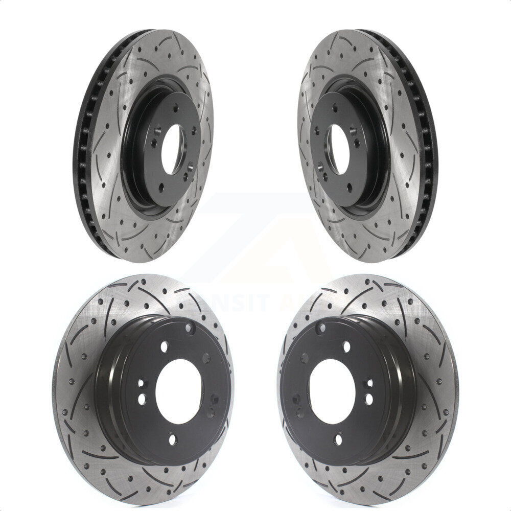 Front Rear Coated Drilled Slotted Disc Brake Rotors Kit For Kia Optima Hyundai Tucson Azera Cadenza KD-100499