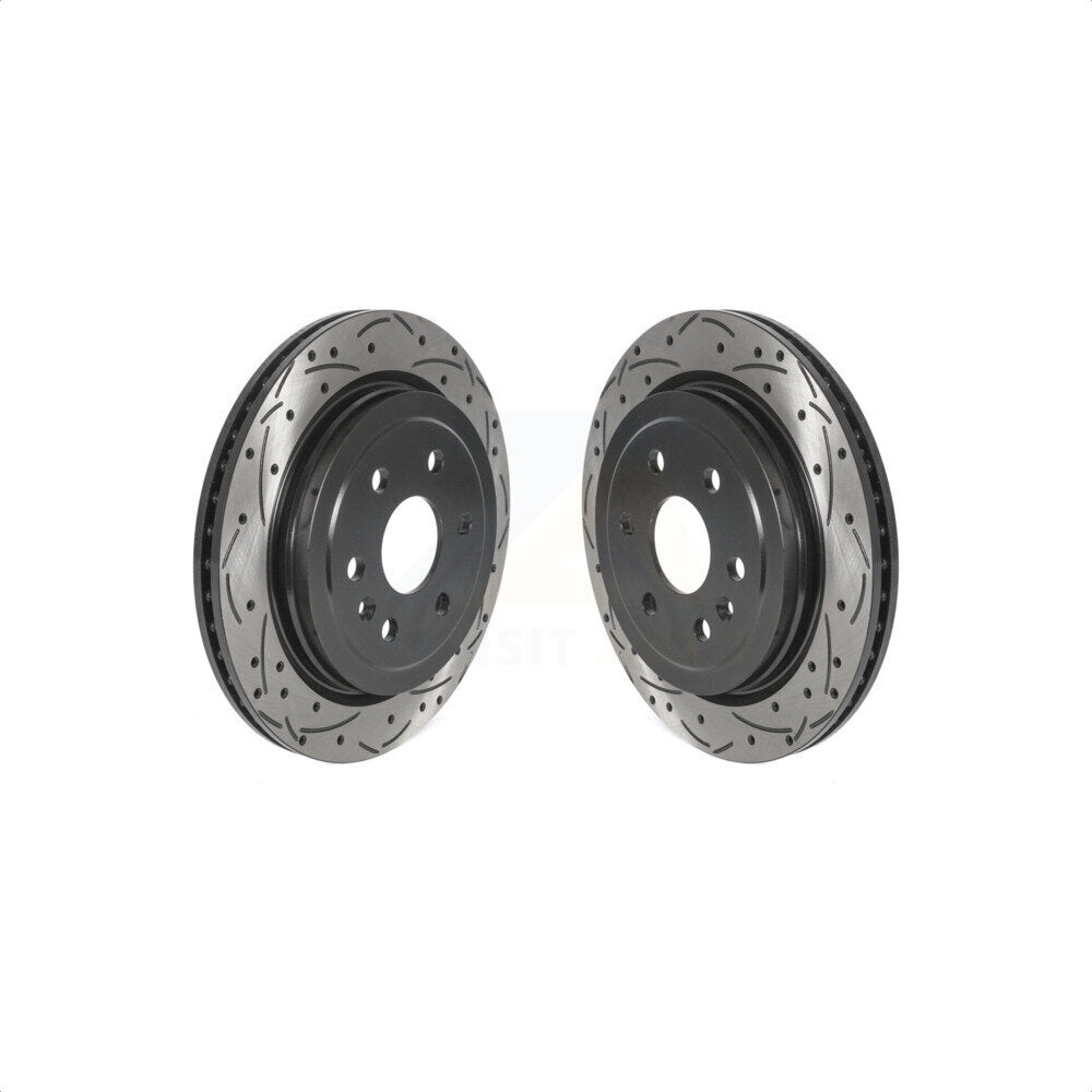 Rear Coated Drilled Slotted Disc Brake Rotors Pair For Cadillac SRX Saab 9-4X KD-100516