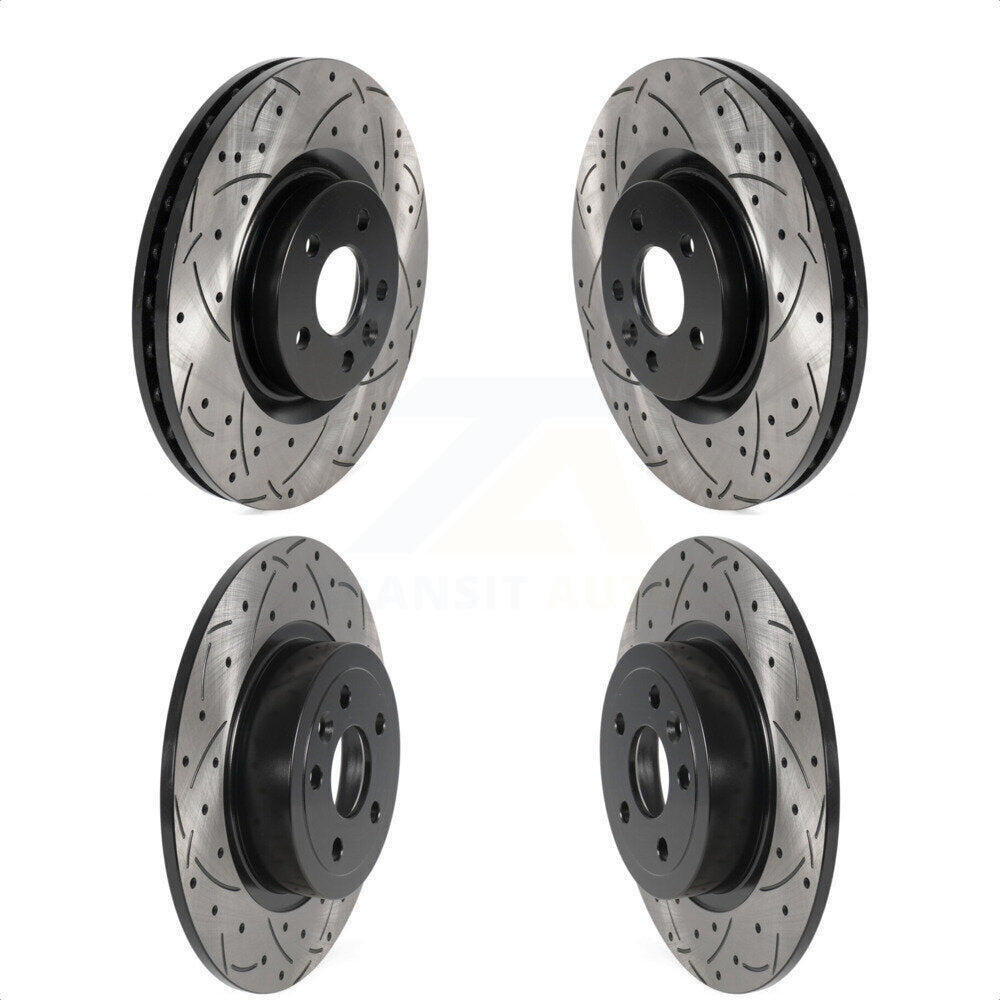 Front Rear Coated Drilled Slotted Disc Brake Rotors Kit For 2016-2019 Land Rover Range Evoque With 325mm Diameter Rotor KD-100557