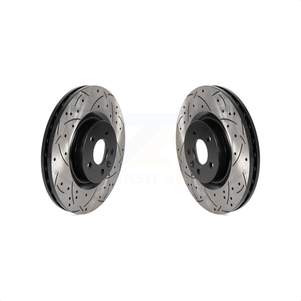 Front Coated Drilled Slotted Disc Brake Rotors Pair For Land Rover Discovery Sport Range Evoque Jaguar E-Pace KD-100563