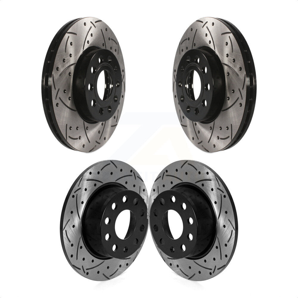 Front Rear Coated Drilled Slotted Disc Brake Rotors Kit For Volkswagen Jetta Taos KD-100572