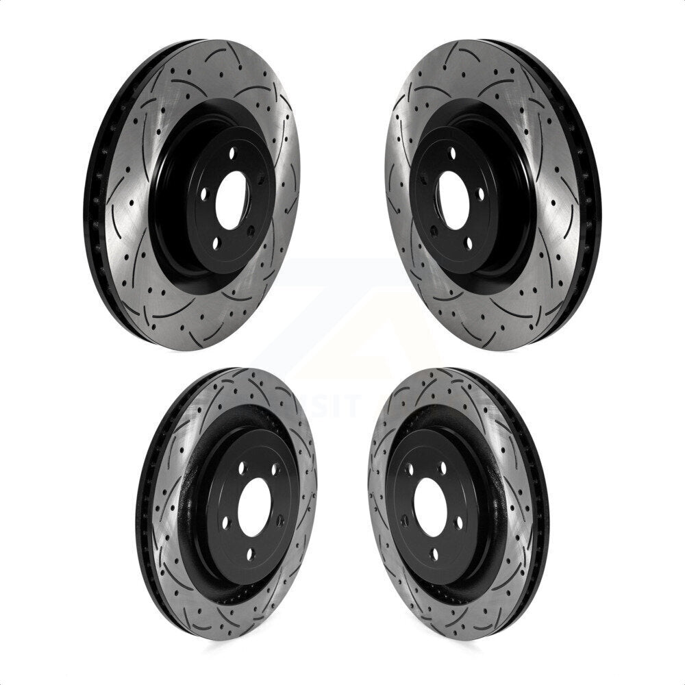 Front Rear Coated Drilled Slotted Disc Brake Rotors Kit For Ford Mustang KD-100573