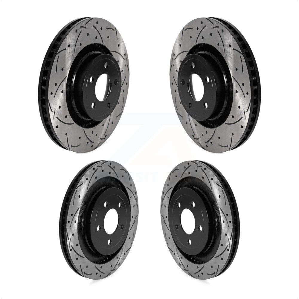 Front Rear Coated Drilled Slotted Disc Brake Rotors Kit For Ford Mustang KD-100574