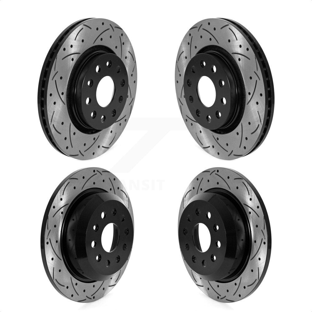 Front Rear Coated Drilled Slotted Disc Brake Rotors Kit For 2018-2022 Jeep Wrangler With Heavy Duty Brakes Code BR2 & BR6 KD-100577