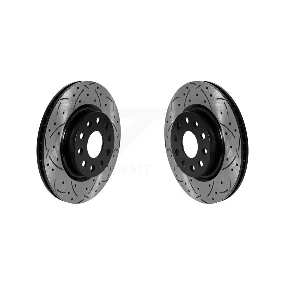 Front Coated Drilled Slotted Disc Brake Rotors Pair For 2018-2022 Jeep Wrangler Without Heavy Duty Brakes Code BRY KD-100583