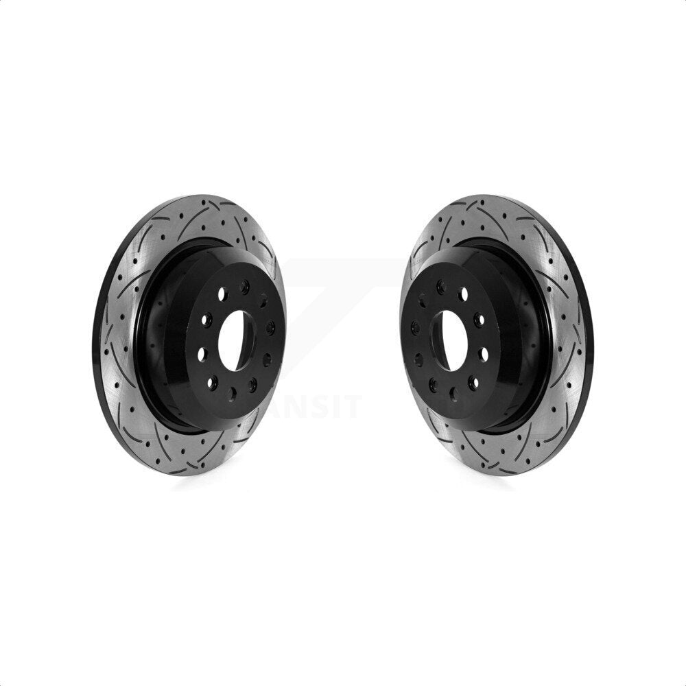 Rear Coated Drilled Slotted Disc Brake Rotors Pair For 2018-2022 Jeep Wrangler With Heavy Duty Brakes Code BR2 & BR6 KD-100591