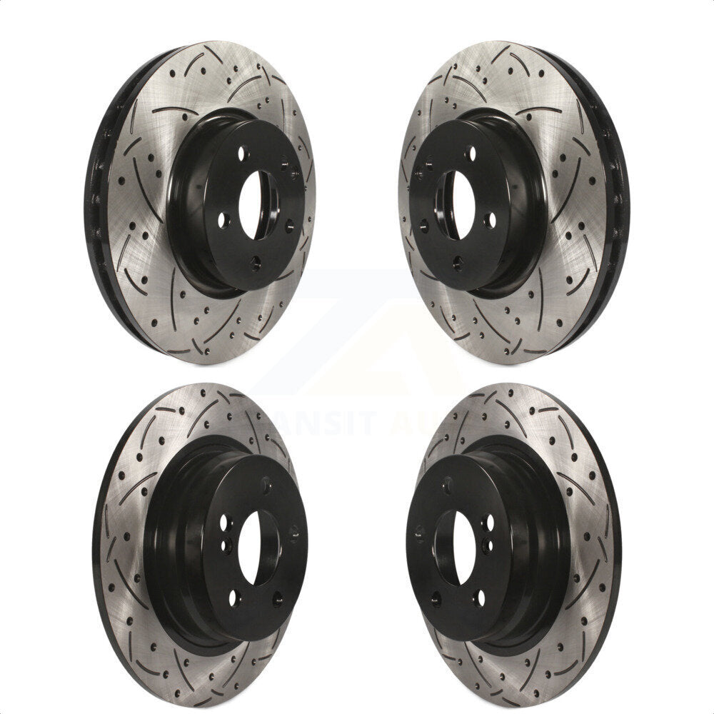 Front Rear Coated Drilled Slotted Disc Brake Rotors Kit For 2011-2012 Mercedes-Benz C300 With 322mm Diameter Rotor KD-100601