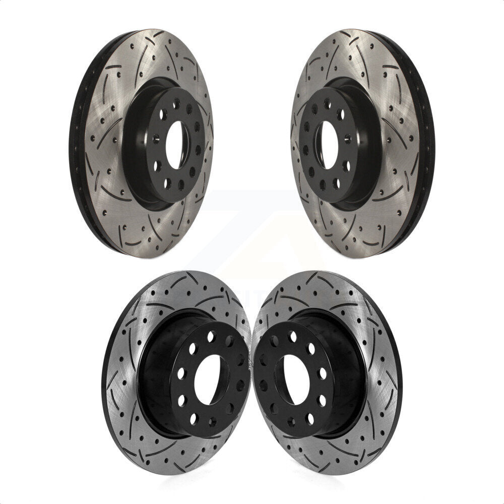 Front Rear Coated Drilled Slotted Disc Brake Rotors Kit For 2022 Volkswagen Taos FWD With 312mm Diameter Rotor KD-100604