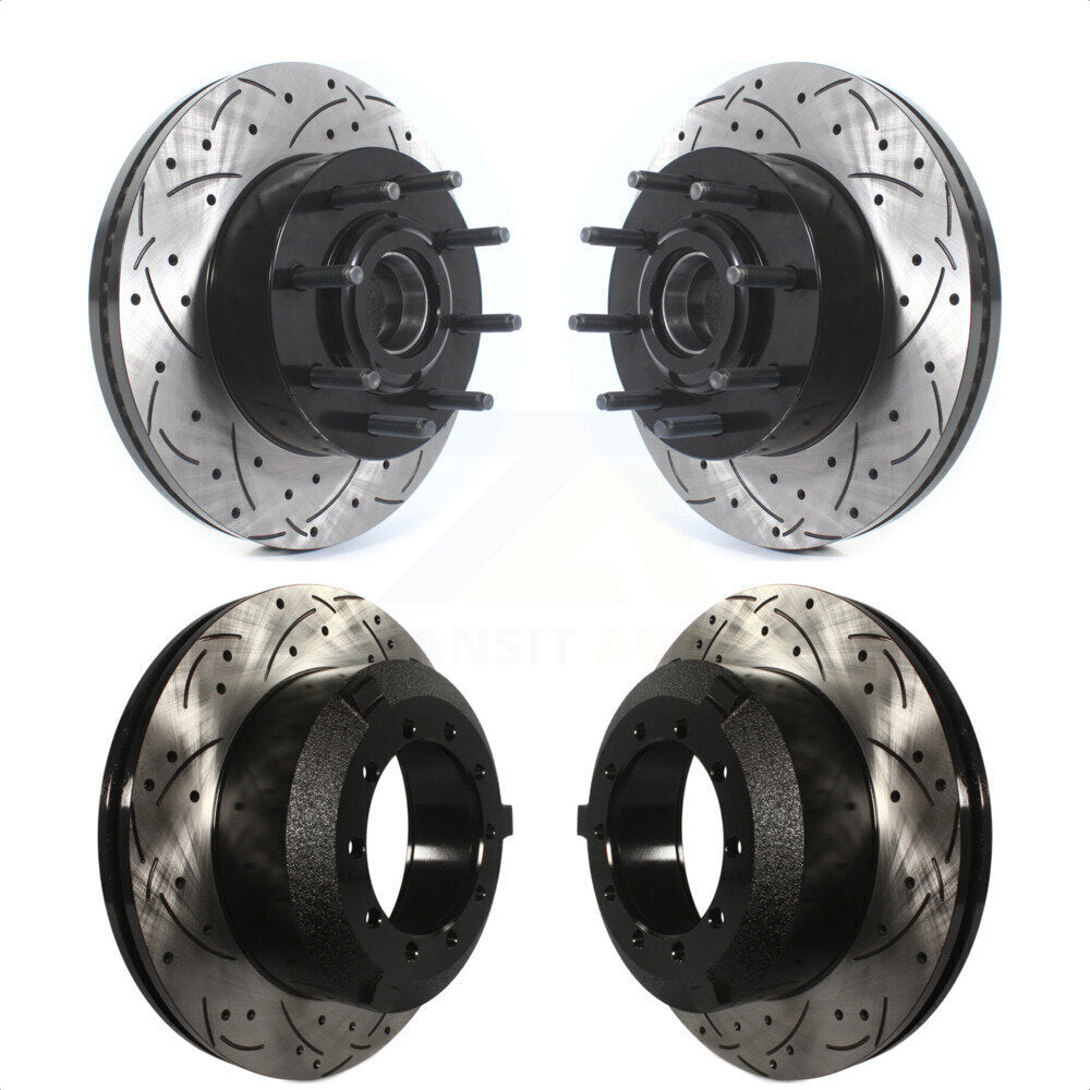 Front Rear Coated Drilled Slotted Disc Brake Rotors Hub Assembly Kit For 2015-2016 Ford F-350 Super Duty Cab & Chassis with RWD With Single Wheels KD-100610