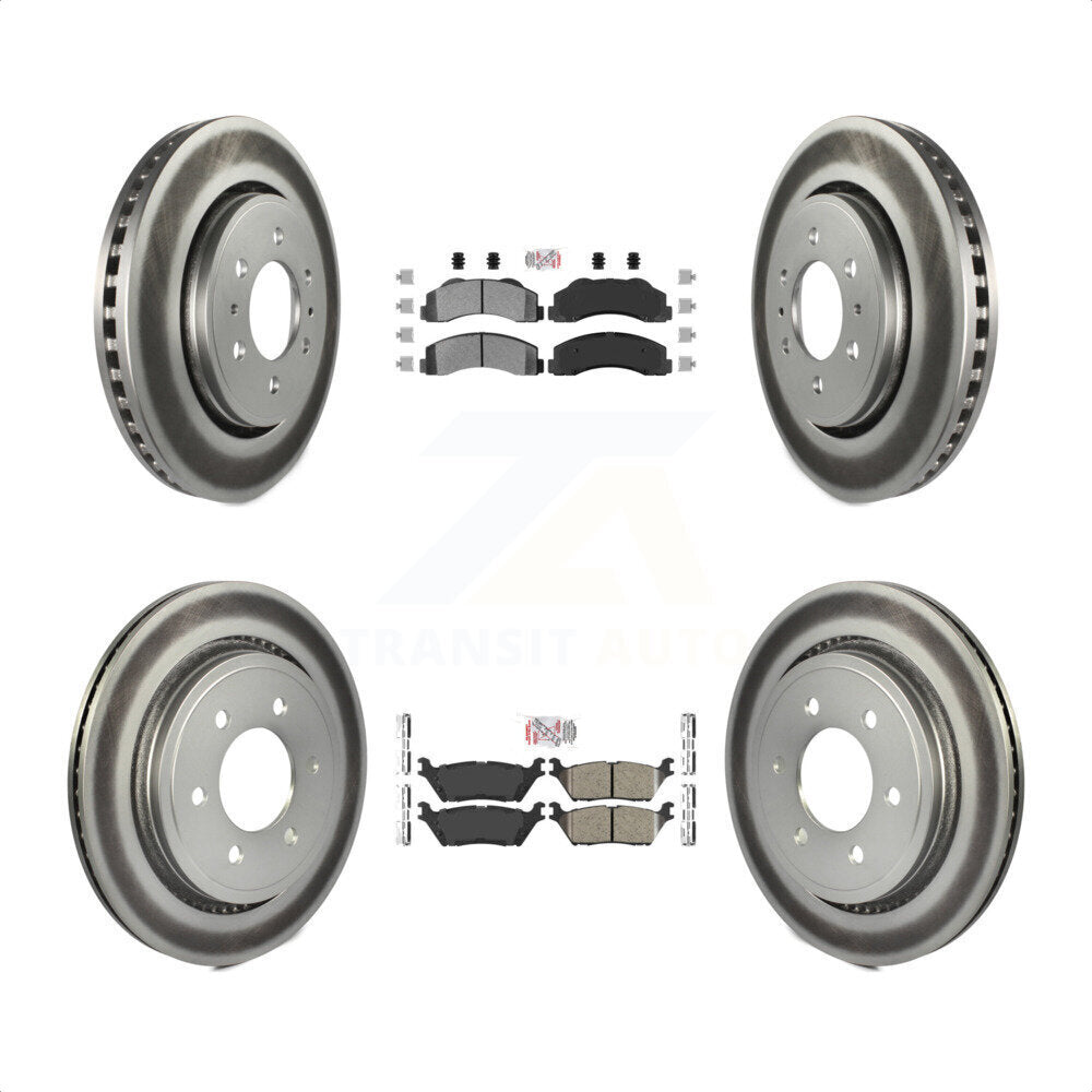 Transit Auto - Front Semi-Metallic Rear Ceramic Pads And Coated Disc Brake Rotors Kit For 2015-2017 Ford F-150 With Electric Parking KGA-105297
