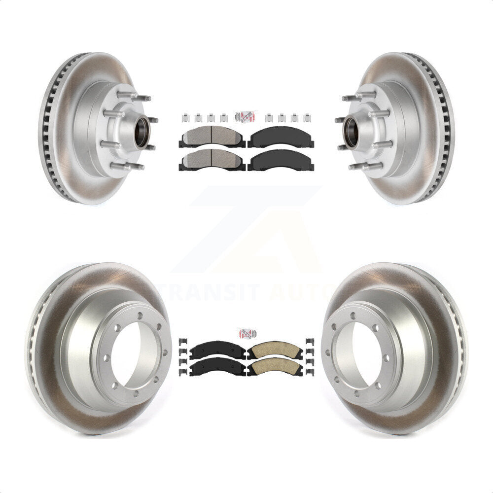 Transit Auto - Front Semi-Metallic Rear Ceramic Pads And Coated Disc Brake Rotors Hub Assembly Kit For Ford E-450 Super Duty With Single Wheels KGA-105514