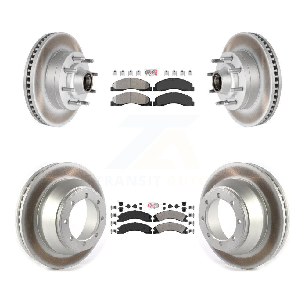 Transit Auto - Front Rear Semi-Metallic Pads And Coated Disc Brake Rotors Hub Assembly Kit For Ford E-450 Super Duty With Single Wheels KGA-105515