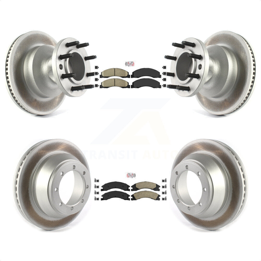 Transit Auto - Front Rear Ceramic Pads And Coated Disc Brake Rotors Hub Assembly Kit For 2009-2010 Ford E-450 Super Duty DIESEL engine With Dual Wheels KGA-105518