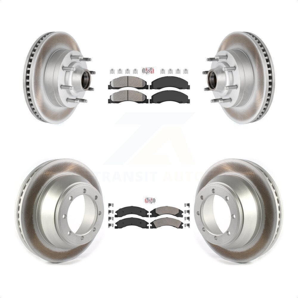 Transit Auto - Front Rear Semi-Metallic Pads And Coated Disc Brake Rotors Hub Assembly Kit For 2009-2010 Ford E-450 Super Duty DIESEL engine With Single Wheels KGA-105532