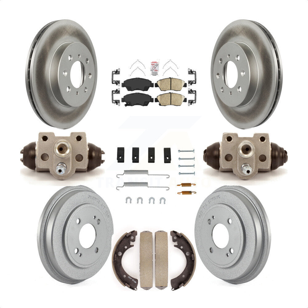 Transit Auto - Front Rear Disc Brake Rotors Ceramic Pads And Coated Drum Kit (9Pc) For Honda Civic With 4 Lug Wheels KGA-105547