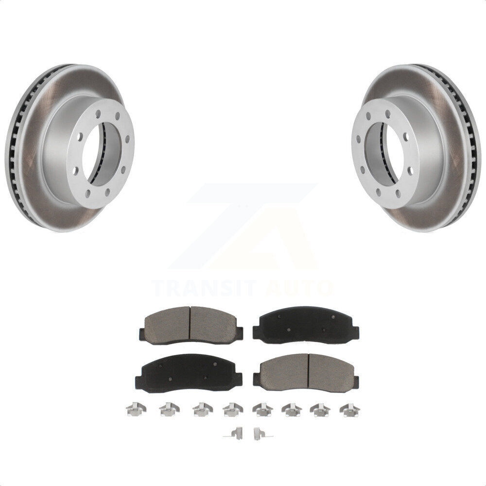 Transit Auto - Front Coated Disc Brake Rotors And Ceramic Pads Kit For Ford F-250 Super Duty F-350 KGC-100394