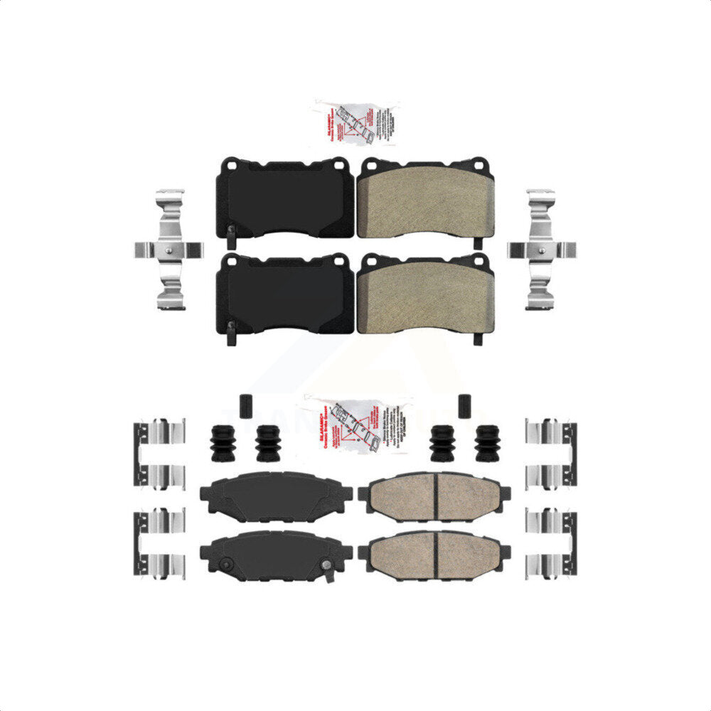 AmeriBRAKES Front Semi-Metallic Rear Ceramic Disc Brake Pads Kit For 2014 Subaru WRX With 15" Factory Wheels KNF-101666