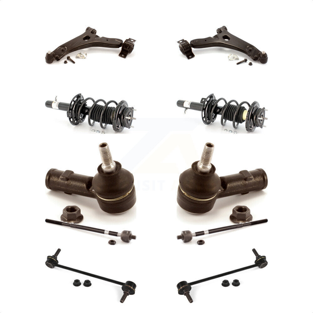 Front Control Arms Assembly And Complete Shock Tie Rods Link Sway Bar Suspension Kit (10Pc) For 2007 Ford Focus S SES Sport Ambiente LX Austero SE Tipico Excludes ST Models KSS-103997