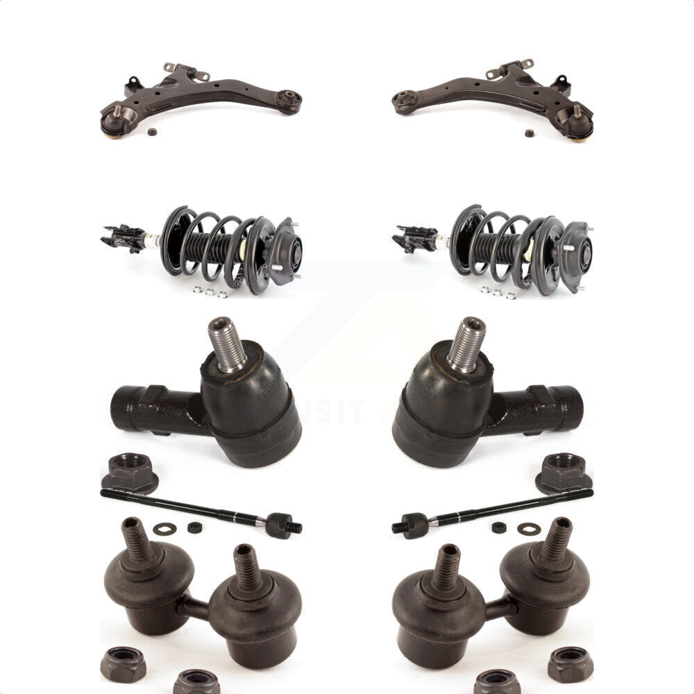 Front Control Arms Assembly And Complete Shock Tie Rods Link Sway Bar Suspension Kit (10Pc) For 2001-2006 Hyundai Elantra KSS-104016