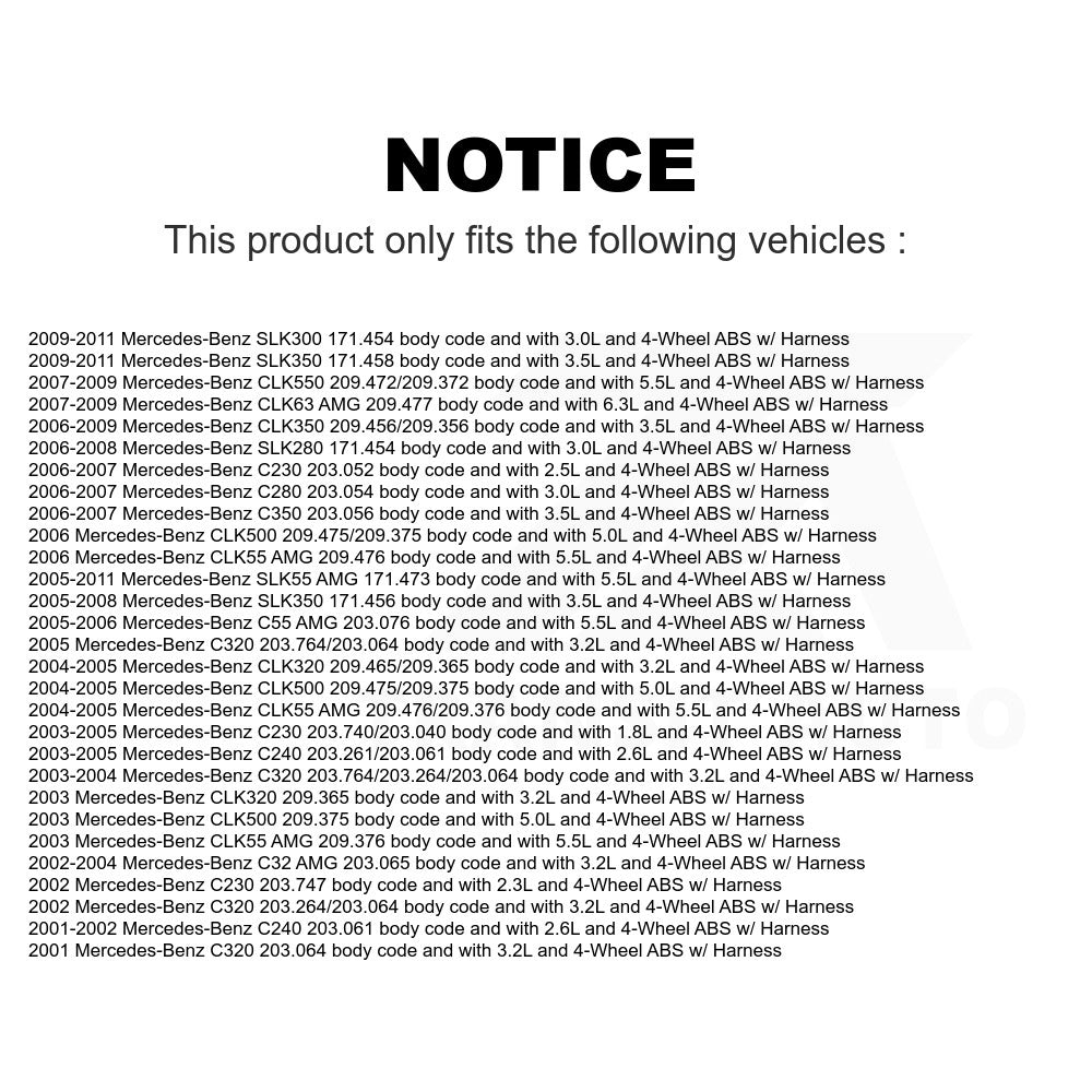 Mpulse Front ABS Wheel Speed Sensor SEN-2ABS0087 For Mercedes-Benz C230 C240 CLK350 C320 C280 CLK320 CLK500 SLK350 SLK280 CLK550 SLK300 C350 SLK55 AMG CLK55 C32 C55 CLK63 w/ Harness
