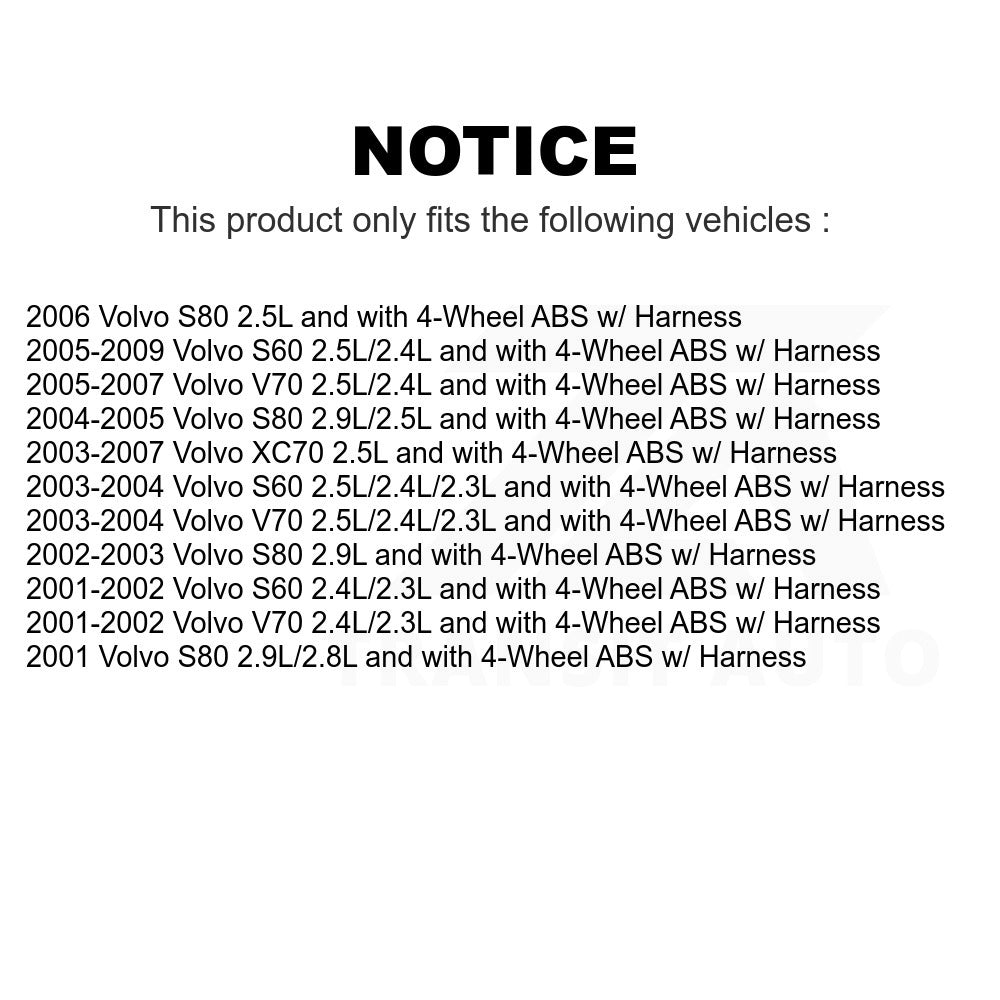Mpulse Front Right ABS Wheel Speed Sensor SEN-2ABS0139 For Volvo S60 V70 XC70 S80 w/ Harness