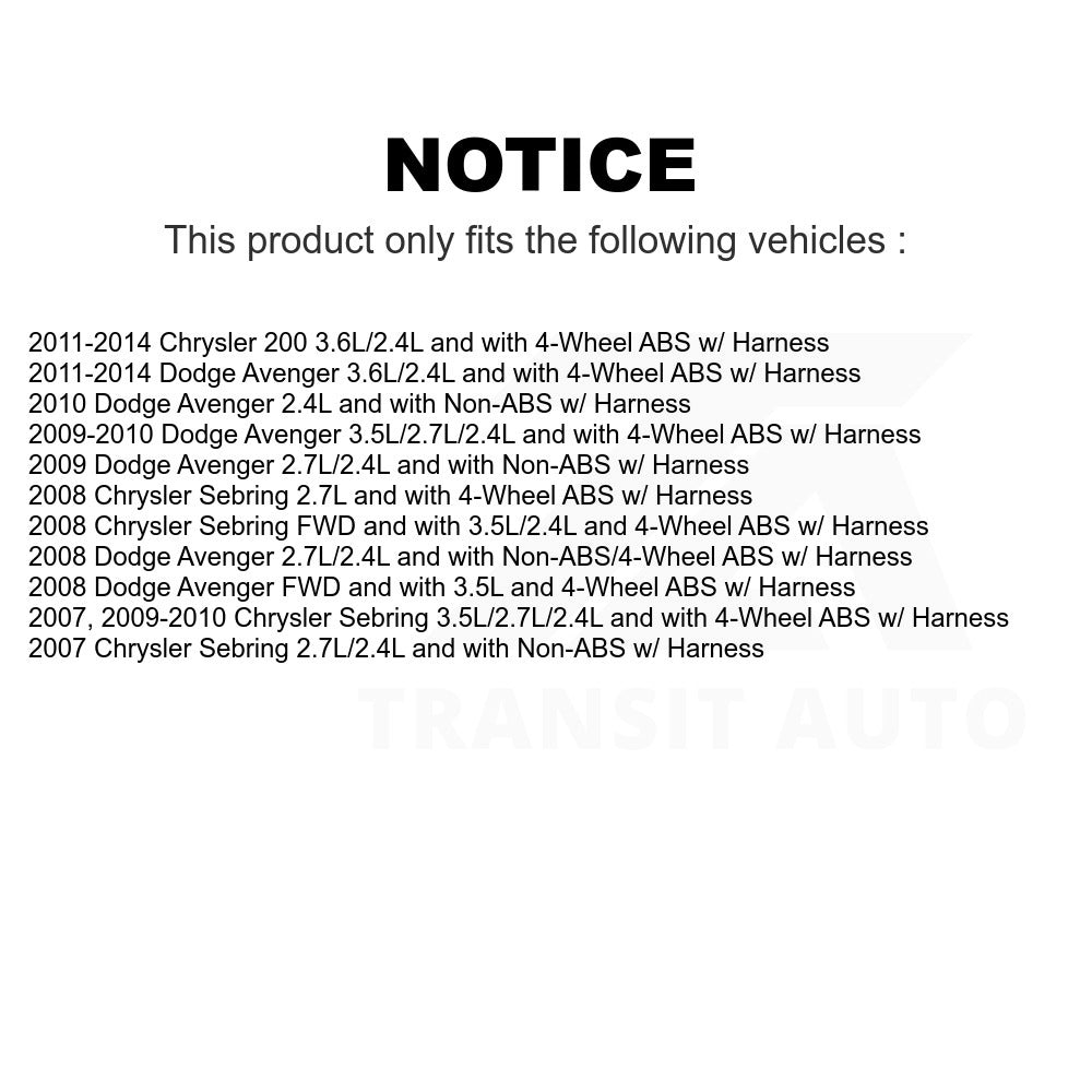 Mpulse Rear Left ABS Wheel Speed Sensor SEN-2ABS2294 For Chrysler Dodge Avenger 200 Sebring w/ Harness