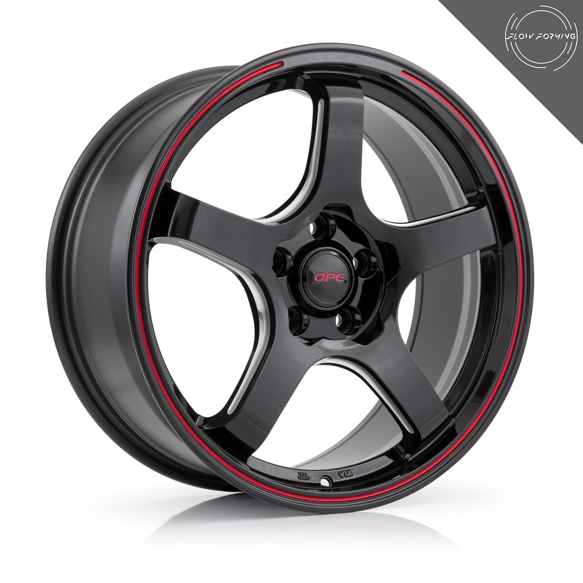 OPE Wheels FF05 Style With GLOSS BLACK+MILL SIDE+RED CIRCLE Finish | Size - 18x10 | PCD - 5x120 | Offset - 40 | Bore - 64.1