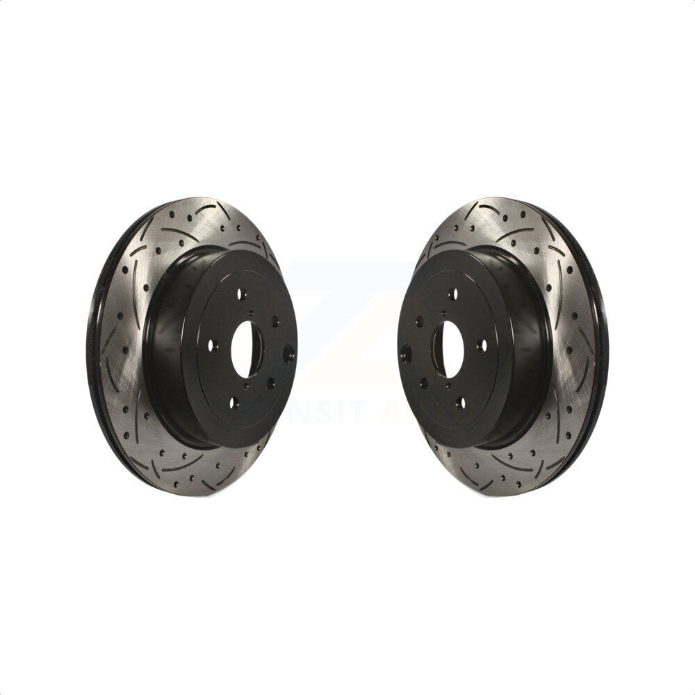 Rear Coated Drilled Slotted Disc Brake Rotors Pair For Subaru Impreza WRX STI KD-100167