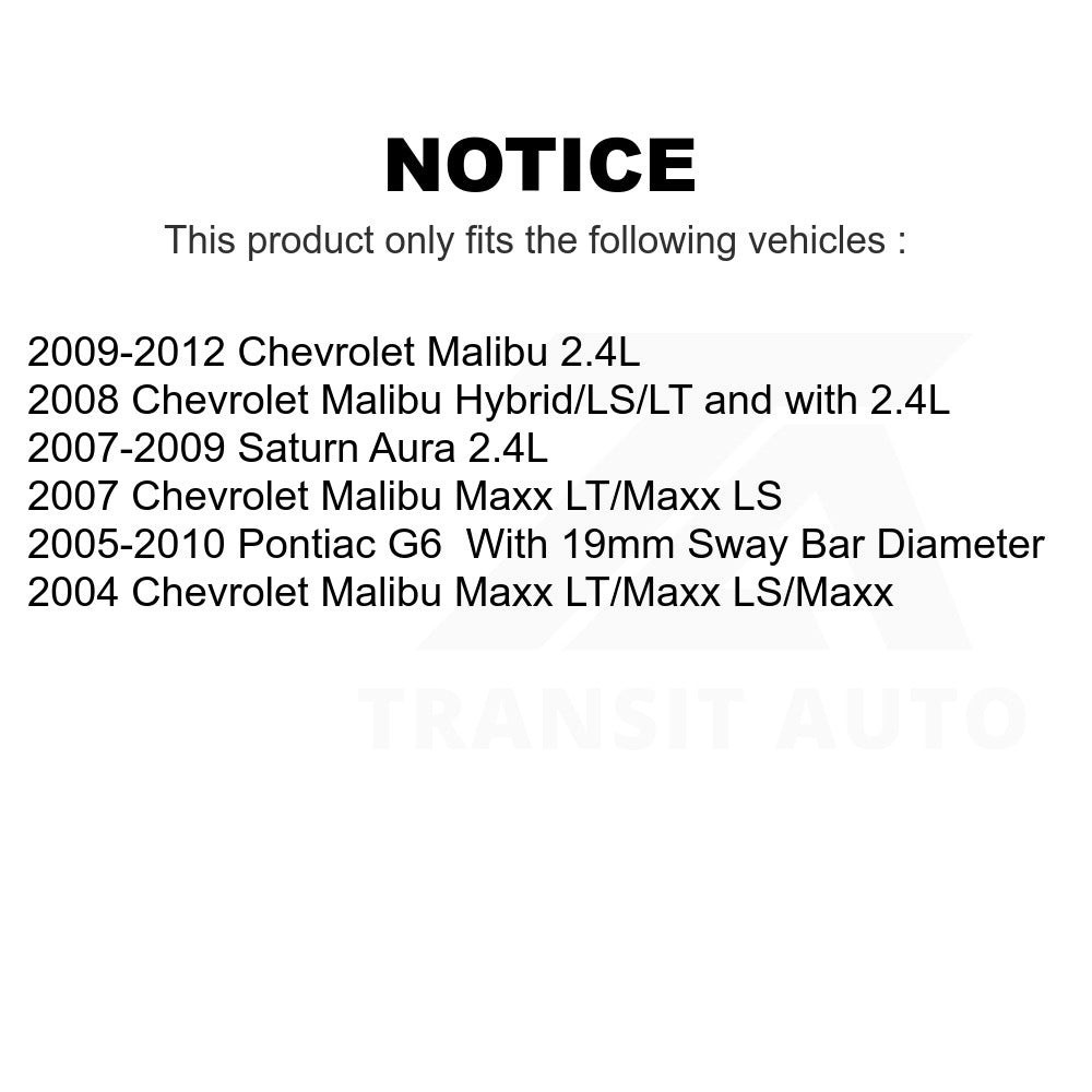 Rear To Frame Suspension Stabilizer Bar Bushing Kit TOR-K200306 For Chevrolet Malibu Pontiac G6 Saturn Aura