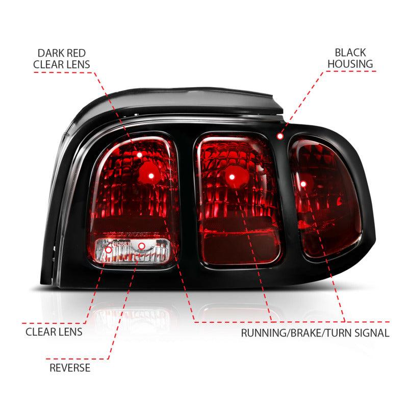 ANZO 1994-1998 Ford Mustang Taillight Dark Red Lens (OE Style) | Too Fast Autoparts | Order Online | Canada & USA Shipping