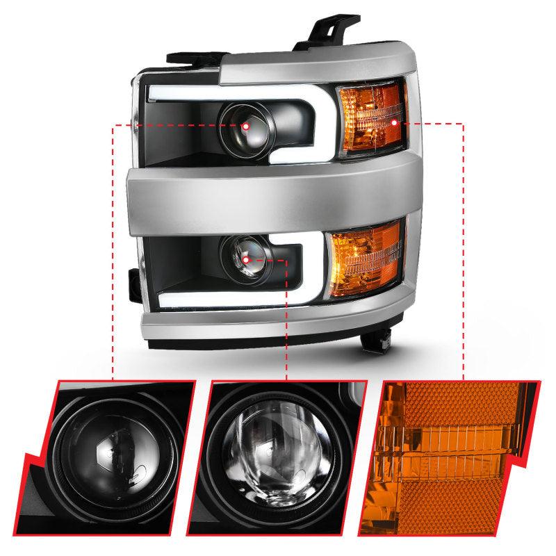 ANZO 2015-2016 Chevrolet Silverado Projector Headlights w/ Plank Style Design Black w/ Amber | Too Fast Autoparts | Order Online | Canada & USA Shipping