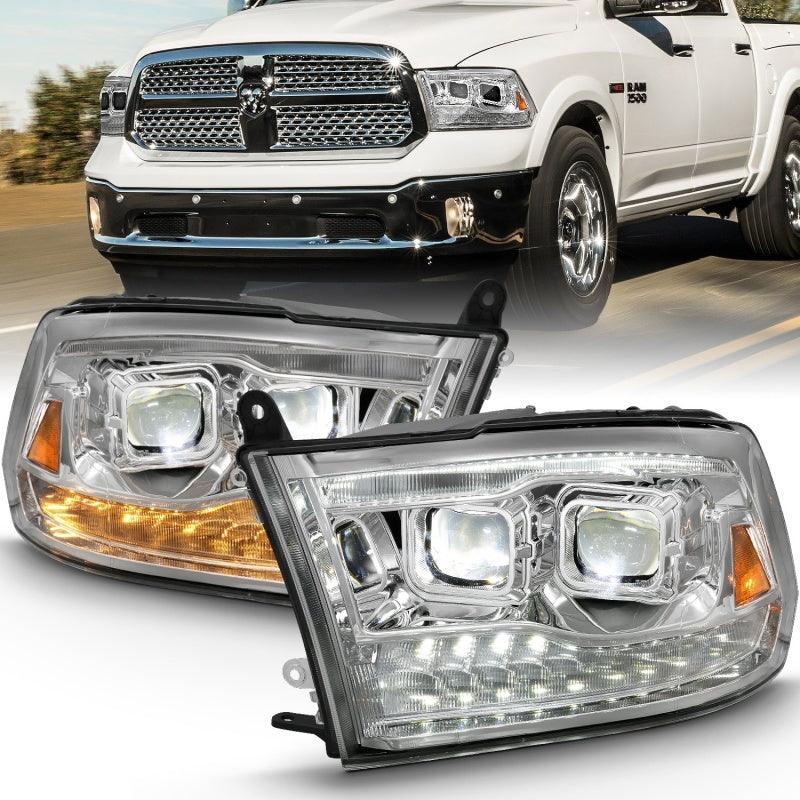ANZO 2009-2018 Dodge Ram 1500 Led Projector Plank Style Switchback H.L Halo Chrome Amber (OE Style) | Too Fast Autoparts | Order Online | Canada & USA Shipping