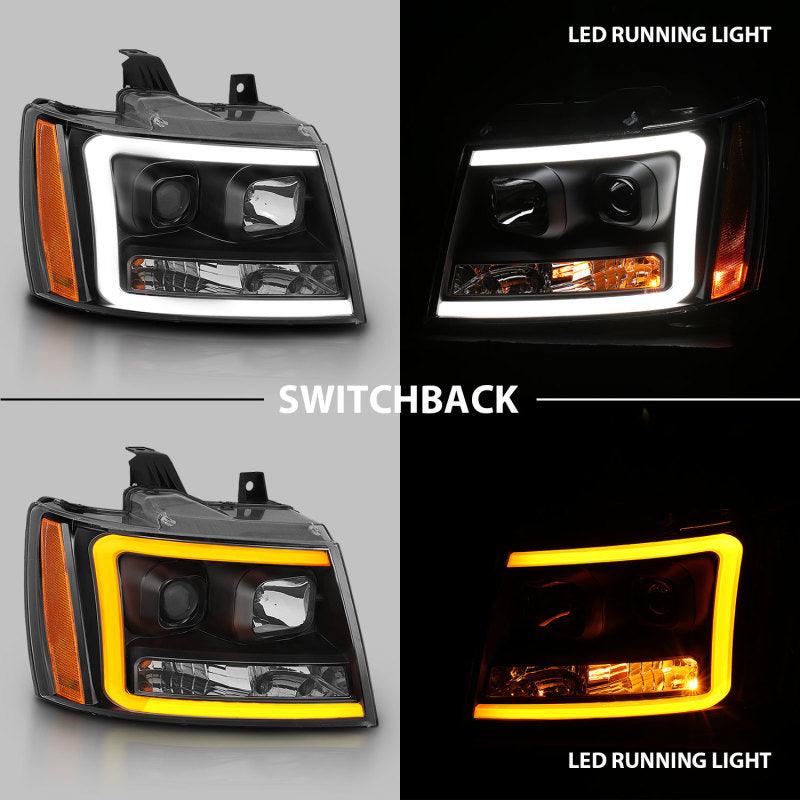 ANZO 07-14 Chevy Tahoe Projector Headlights w/ Plank Style Design Black w/ Amber | Too Fast Autoparts | Order Online