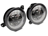 Raxiom 18-22 Jeep Wrangler JL/JT Axial 9-Inch LED Headlights w/RGB Halo- Black Housing (Clear Lens)
