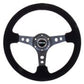 NRG Reinforced Steering Wheel (350mm / 3in. Deep) Blk Suede/Blk Stitch w/Black Circle Cutout Spokes