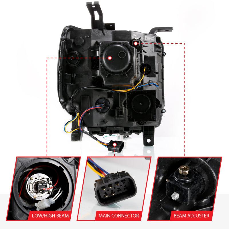 ANZO GMC SIERRA 1500 14-15 2500H/15-19 Projector Headlight Plank Style Black w/ Switchback (Halogen) | Too Fast Autoparts | Order Online | Canada & USA Shipping