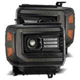 AlphaRex 14-18 GMC Sierra LUXX LED Proj Headlights Plnk Style Alpha Blk w/Activ Light/Seq Signal/DRL | Too Fast Autoparts | Order Online
