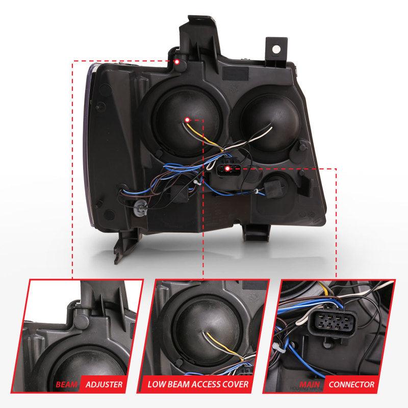 ANZO 07-14 Chevy Tahoe Projector Headlights w/ Plank Style Design Black w/ Amber | Too Fast Autoparts | Order Online