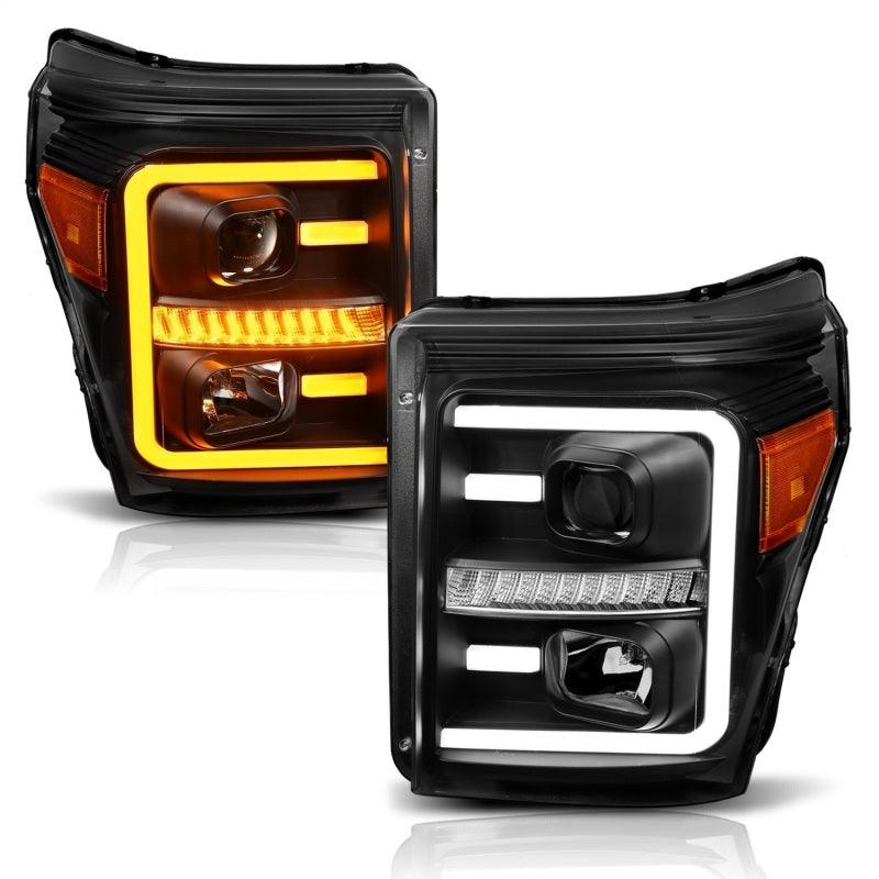ANZO 2011-2016 Ford F250 Projector Headlights w/ Plank Style Switchback Black w/ Amber | Too Fast Autoparts | Order Online | Canada & USA Shipping