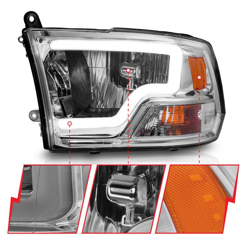 ANZO 2009-2018 Dodge Ram 1500/ 2500/ 3500 Crystal Headlights w/ Light Bar Chrome Housing | Too Fast Autoparts | Order Online | Canada & USA Shipping