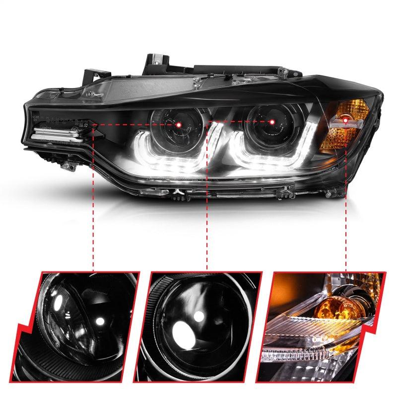 ANZO 2012-2015 BMW 3 Series Projector Headlights w/ U-Bar Black | Too Fast Autoparts | Order Online | Canada & USA Shipping