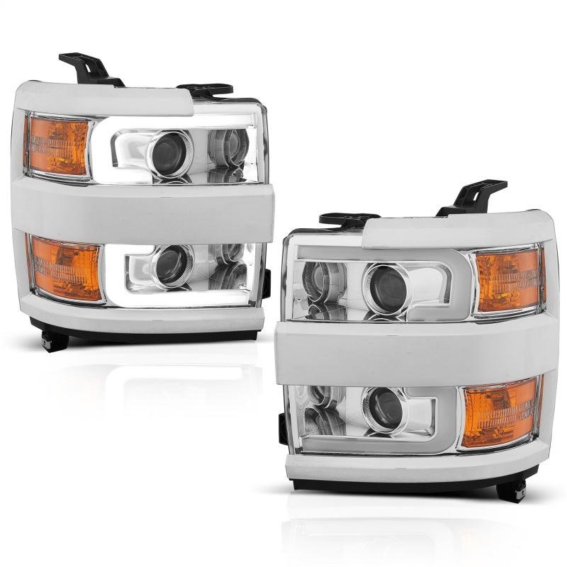 ANZO Projector Headlights 15-17 Chevrolet Silverado 2500HD / 3500HD Chrome w/ Chrome Rim | Too Fast Autoparts | Order Online | Canada & USA Shipping