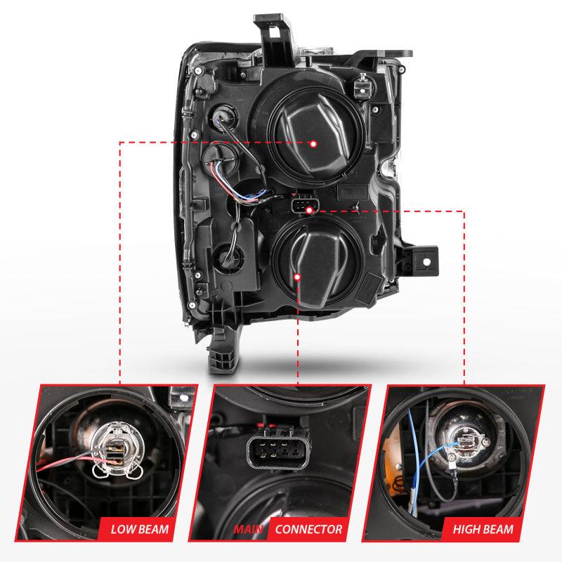 ANZO 2015-2016 Chevrolet Silverado Projector Headlights w/ Plank Style Design Black w/ Amber | Too Fast Autoparts | Order Online | Canada & USA Shipping