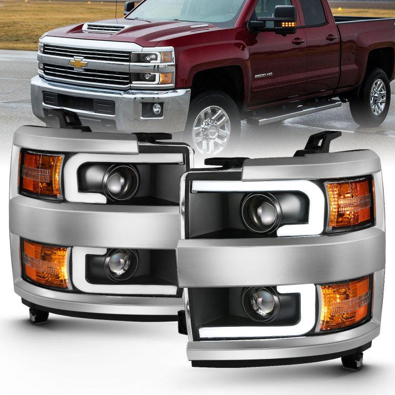 ANZO 2015-2016 Chevrolet Silverado Projector Headlights w/ Plank Style Design Black w/ Amber | Too Fast Autoparts | Order Online | Canada & USA Shipping