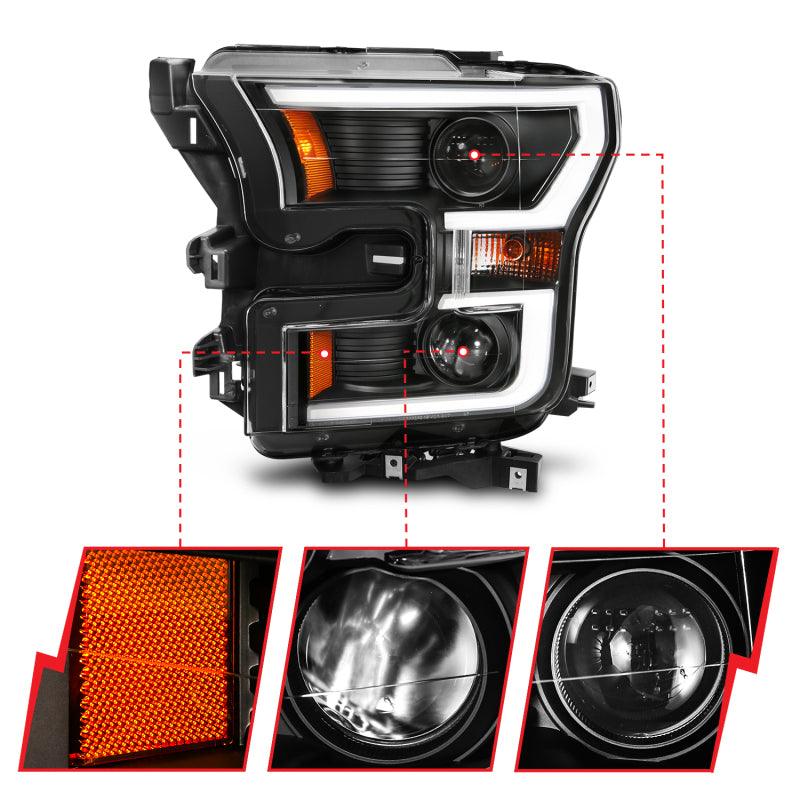 ANZO 2015-2017 Ford F-150 Projector Headlights w/ Plank Style Switchback Black w/ Amber | Too Fast Autoparts | Order Online | Canada & USA Shipping