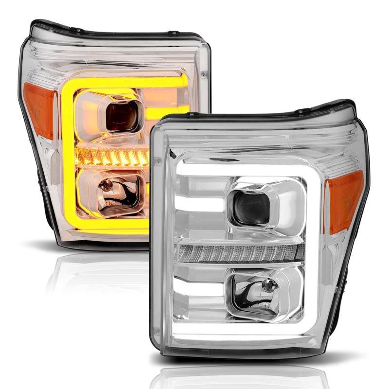 ANZO 11-16 Ford F-250/F-350/F-450 Projector Headlights w/ Plank Style Switchback Chrome w/Amber | Too Fast Autoparts | Order Online