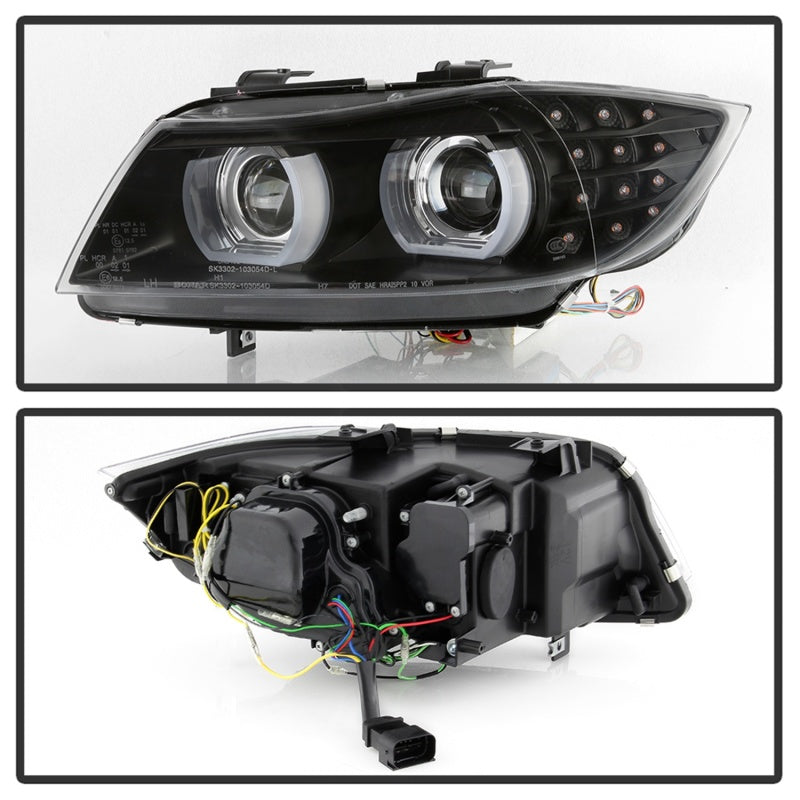 Spyder 09-12 BMW E90 3-Series 4DR Projector Headlights Halogen - LED - Black - PRO-YD-BMWE9009-BK