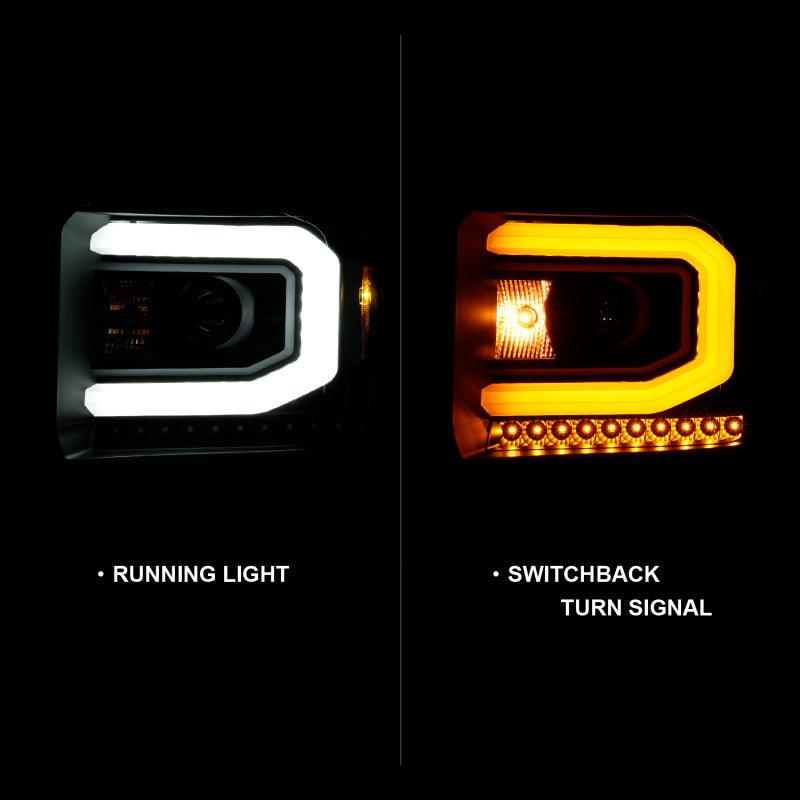 ANZO GMC SIERRA 1500 14-15 2500H/15-19 Projector Headlight Plank Style Black w/ Switchback (Halogen) | Too Fast Autoparts | Order Online | Canada & USA Shipping