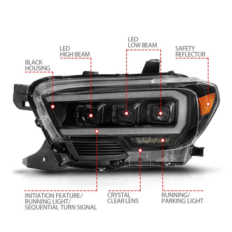 ANZO 16-22 Toyota Tacoma LED Projector Headlights w/ Light Bar Sequential Black Housing w/Initiation | Too Fast Autoparts | Order Online